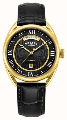 Rotary Cadran noir traditionnel (38 mm) pour homme / bracelet en cuir noir GS05533/10