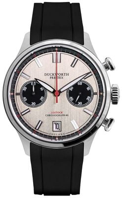 Duckworth Prestex Lostock Quarz-Chronograph (40 mm) silbernes Panda-Zifferblatt / schwarzes Kautschukarmband D547-11 AR