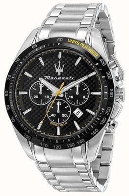 Maserati Traguardo heren | zwarte chronograaf wijzerplaat | roestvrijstalen armband R8873612042