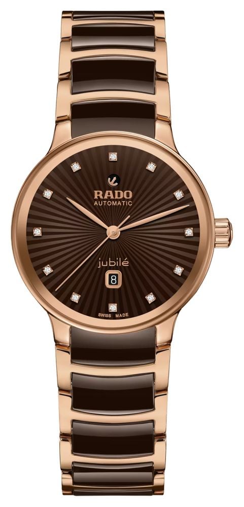 RADO Centrix Diamonds Automatic 30.5mm Brown Dial Brown High Tech Ceramic PVD Stainless Steel R30019732 James Moore Co. Jewellers of Distinction Since 1997 in Kenilworth Warwickshire