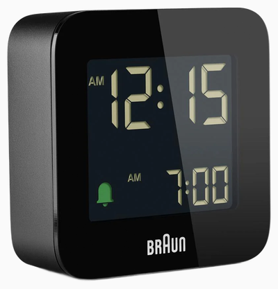 Braun BC08 Digital LCD Travel Alarm Clock - Black