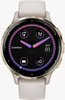 Garmin Ramka Venu 3s ze stali nierdzewnej w kolorze miękkiego złota z obudową w kolorze kości słoniowej i silikonowym paskiem 010-02785-04