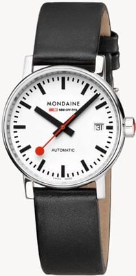 Mondaine Evo2 automático 35 mm | pulseira de couro vegano preto | mostrador branco MSE.35610.LBV