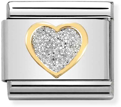 Nomination Classic Heart 18ct Gold & Steel Enamel Charm 030220/02