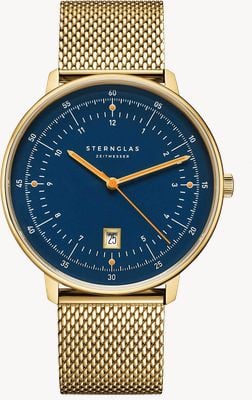 STERNGLAS ハンブルククォーツ（42mm）ブルーダイヤル/ゴールドPVDミラネーゼブレスレット S01-HH07-MI05