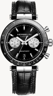 Herbelin Quadrante bicompax nero Newport Heritage (42 mm) / cinturino in pelle nera 256ACN24