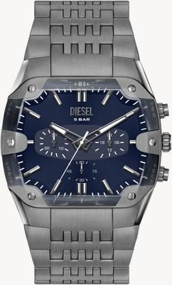 Diesel Spitzenkissen-Quarz-Chronograph (45mm) Stahlblau-Sonnenschliff-Zifferblatt / Gunmetall-PVD-Edelstahlarmband DZ4717