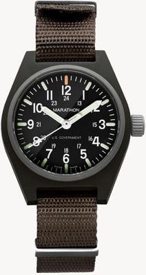 Marathon GPQ MaraGlo Sage Green General Purpose Quartz US Government (34mm) Black Dial / Green Balistic Strap WW194009SG-0003