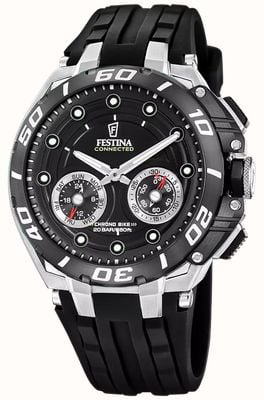 Festina Relógio inteligente híbrido Chrono Bike Connected (46 mm) com mostrador preto e pulseira de borracha preta. F20763/3
