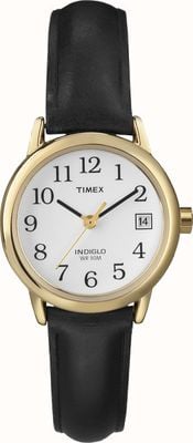 Timex Reloj de mujer blanco con correa de piel negra T2H341