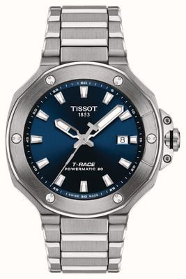 Tissot T-Race Powermatic 80 (41 mm) blaues Sunray-Zifferblatt / Edelstahlarmband T1418071104100