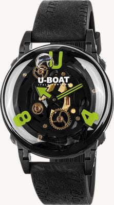 U-Boat Quadrante scheletrato nero U-65 pvd verde (44 mm) / cinturino in silicone nero in stile vintage 3351
