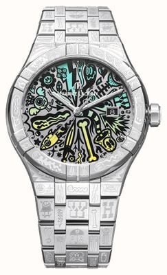 Maurice Lacroix Aikon Automatic Wotto Limited Edition (42mm) Grey Patterned Dial / Motif Engraved Steel Bracelet AI6008-SS009-090-1