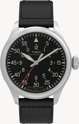 Timex Relógio Waterbury Ace (41 mm) com mostrador preto e pulseira de couro preta. TW2Y70400