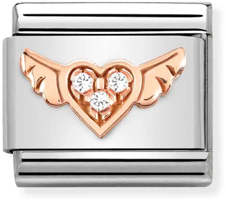Nomination Classic Winged Heart Rose Gold & Steel Charm 430305/34
