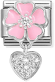 Nomination Classic Crystal Heart Pink Flower Sterling Silver Charm 331814/01
