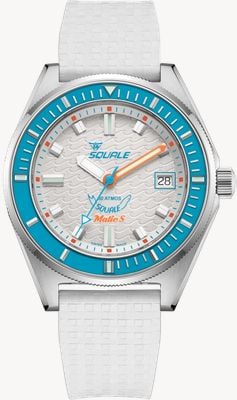Squale Matic S Automatic (39mm) White Wave-Pattern Dial / White Mosaic Rubber Strap Watch MATICLBWT.MRWT