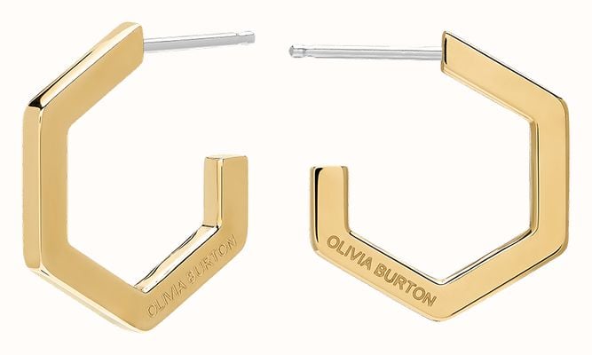 Olivia Burton Signature Honeycomb Gold-Plated Stainless Steel Hoop Stud Earrings 24100150