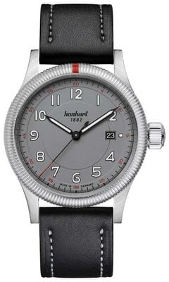 Hanhart Pioneer One Automatic (42 mm) quadrante grigio / cinturino in pelle nera - m 762.240-7010