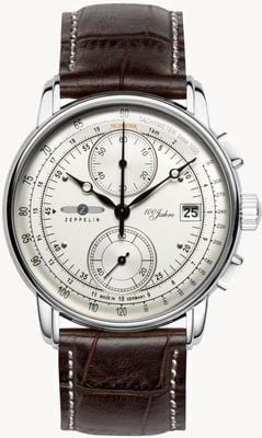Zeppelin Chronographe à quartz 100 ans (42 mm) cadran argenté / bracelet en cuir marron 8670-1