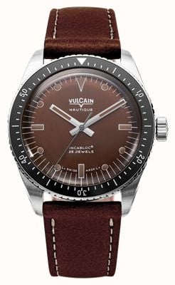 Vulcain Skindiver Nautique Automatic (38mm) Brown Sunray Dial / Brown Calf Leather Strap Watch 660170A47.BAC208