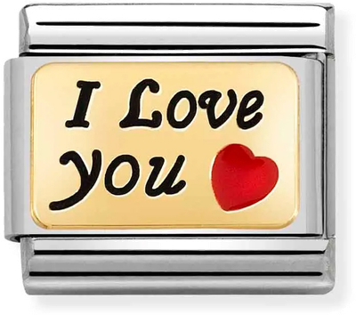 Nomination Classic I Love You 18ct Gold & Steel Enamel Charm 030284/55