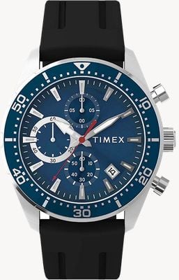 Timex Ridgefieldクロノグラフ (42mm) ブルーサンレイダイアル / ブラックラバーストラップ ウォッチ TW2Y62300