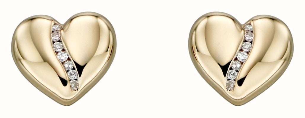 Elements Gold 9k Yellow Gold Diamond Channel Heart Stud Earrings GE2305
