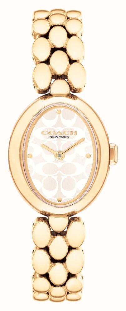 Coach Women's Sammy (22mm) Beige Logo Dial Gold-Tone Stainless