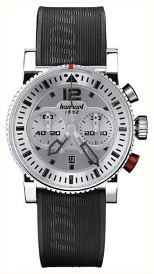 Hanhart Cronógrafo automático Primus Pilot (44 mm) mostrador prateado / pulseira de borracha preta - tamanho M 740.220-1020