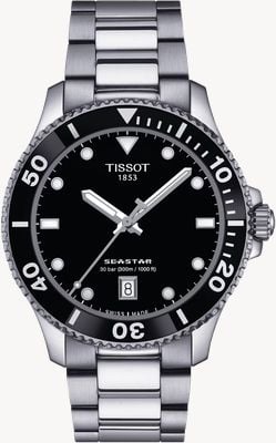 Tissot Seastar 1000 | 40 mm | schwarzes Zifferblatt | Armbanduhr mit Edelstahlarmband T1204101105100
