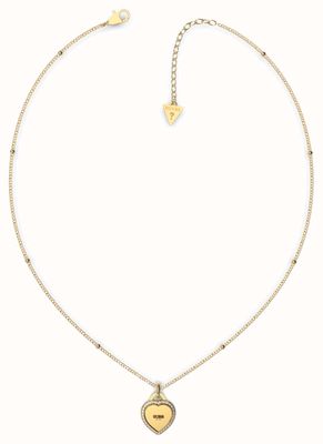 Guess Gold Plated 16-18" Crystal-Set Heart Charm Necklace JUBN01420JWYGT/U