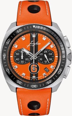 Junghans 1972 Chronoscope Sports Edition 2026 (43.3mm) Matte Orange Striped Dial / Orange Leather Strap Watch 41/4557.00