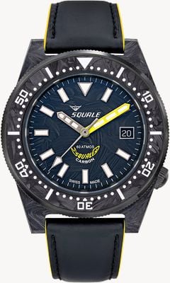 Squale T-183 Forged Carbon Yellow (42mm) Forged Carbon Dial / Rubberised Leather Strap Watch T183AFCY.RLY