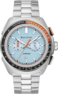 Bulova Racer-Chronograph (42mm) strukturiertes hellblaues Zifferblatt / Edelstahlarmband-Uhr 98B432