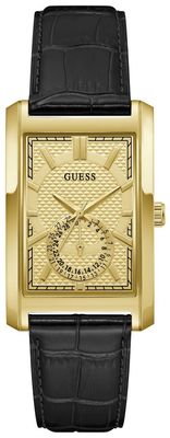 Guess Hugh Champagne Sunray Dial Black Leather Strap GW1152G2