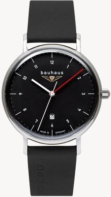 Bauhaus Quartz classique (41 mm) cadran noir / bracelet en cuir noir 21402