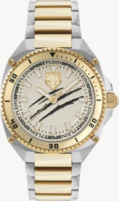 Plein Sport Thunder Force 3-Zeiger (47 mm) Champagner-Zifferblatt / zweifarbiges Edelstahlarmband PS8BA0824