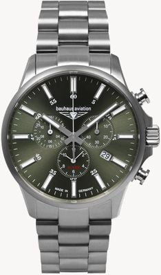 Bauhaus Aviation Titanium Quartz Chronograph (42mm) Dark Green Dial / Titanium Bracelet 2880M4