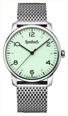 Hanhart Pioneer Silva Pistachio (38,5 mm) com mostrador verde pistache e pulseira de aço inoxidável com malha milanesa. 782.290-9428