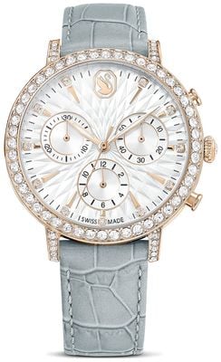 Swarovski Matrix Tennis Chrono (36mm) Silver Guilloché Dial / Grey Leather Strap 5702851