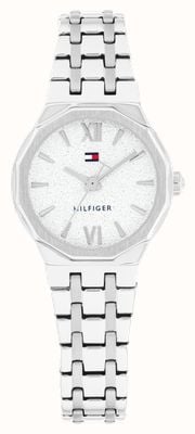 Tommy Hilfiger Mackenzie Quarzuhr mit drei Zeigern (25 mm), strukturiertes weißes Zifferblatt / Edelstahlarmband 1782889