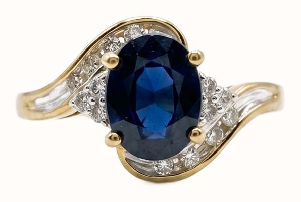 Pre-owned 9ct Yellow Gold Diamond And Sapphire Twist Ring J54648