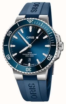 ORIS Aquis data automático (43,5 mm) mostrador azul / pulseira de borracha azul 01 733 7789 4135-07 4 23 35FC