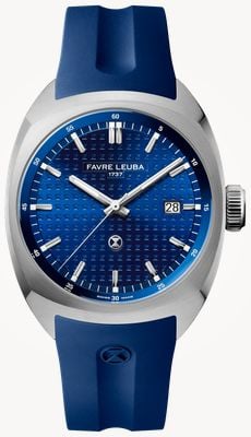 Favre Leuba Chief Date automatisch (40mm) blauwe monogram patroon wijzerplaat / blauwe rubberen band 00.20102.102.02.302