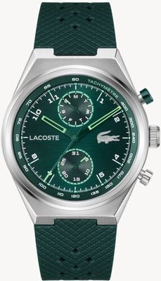 Lacoste Wielofunkcyjny zegarek kwarcowy Line Racer (42 mm) z zieloną tarczą i zielonym silikonowym paskiem 2011497