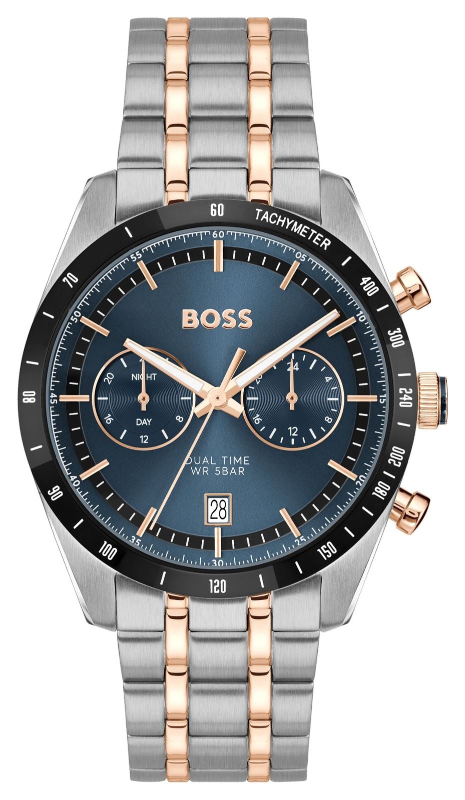 BOSS Tourmaster dual-time (41 mm) cadran bleu / bracelet en montre