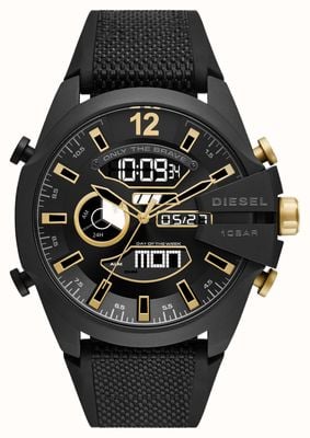 Diesel Mega główny podwójny wyświetlacz złoty i czarny stonowany zegarek DZ4552