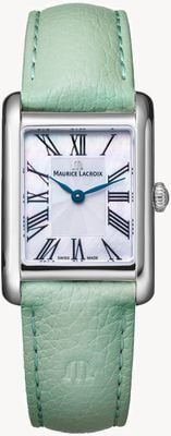 Maurice Lacroix Cadran carré Fiaba (24 mm) en nacre flammée / bracelet en cuir vert menthe FA1205-SS001-160-5