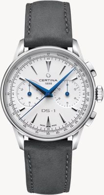 Certina DS-1 chrono automatique (42 mm) cadran blanc / bracelet en cuir gris C0294621601100